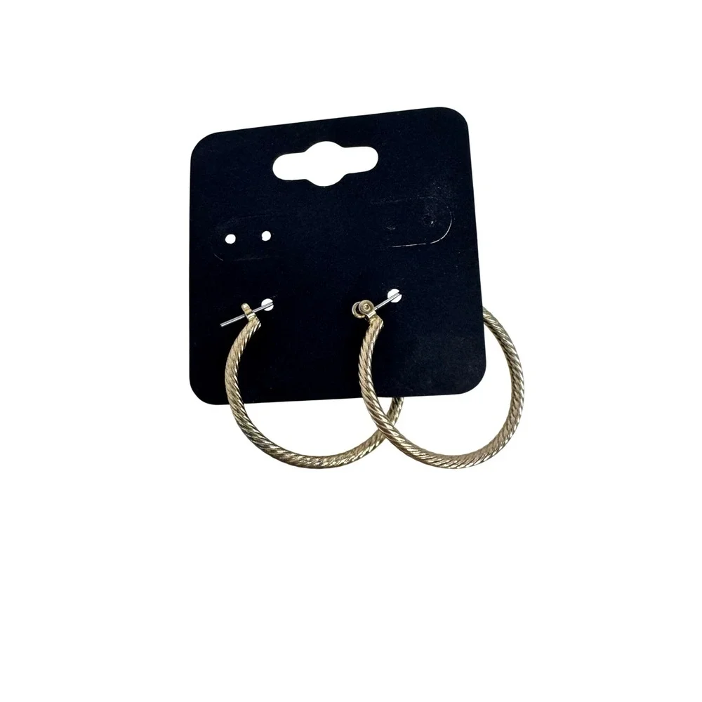 Gold Tone Twisted Rope Hoop Earrings‎ Textured Classic Minimalist Quiet Luxury